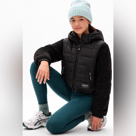 Justice Other - 🔥HOST PICK 🔥 Justice Girls Black Puffer Sherpa Jacket Coat L 12/14